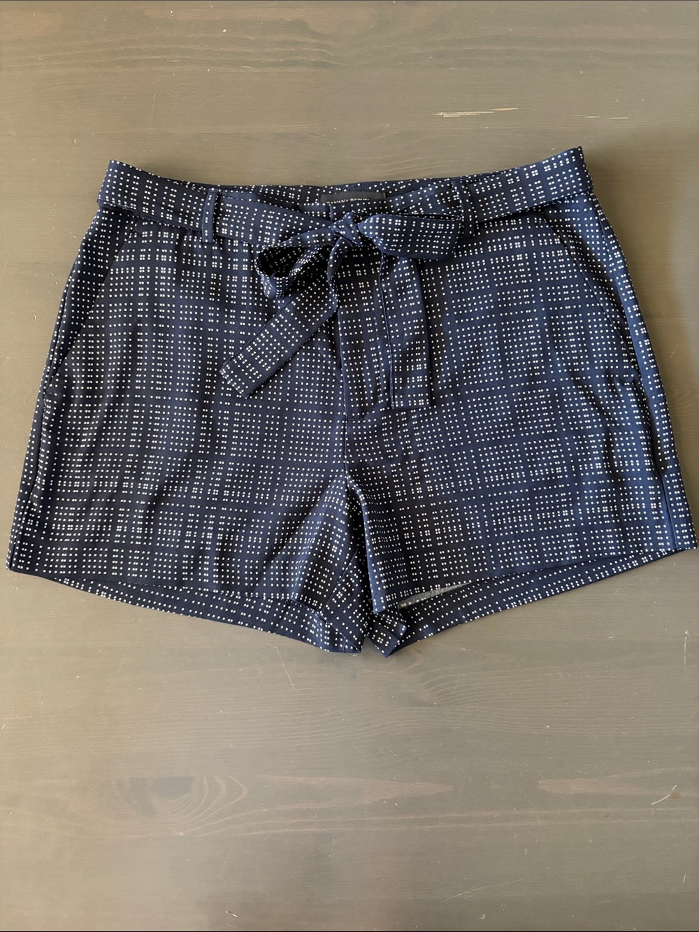 Banana Republic Navy Dot Tie-Front High Waist Shorts